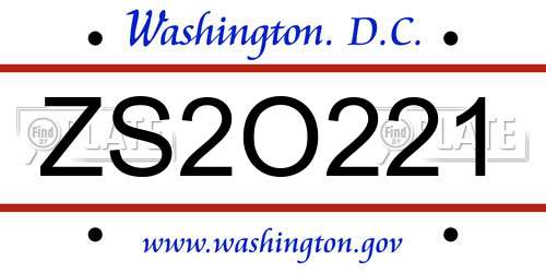 ZS2O221 District Of Columbia License Plate