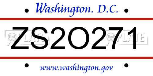 ZS2O271 District Of Columbia License Plate