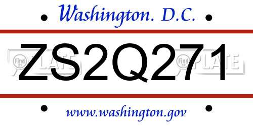 ZS2Q271 District Of Columbia License Plate
