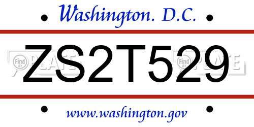 ZS2T529 District Of Columbia License Plate