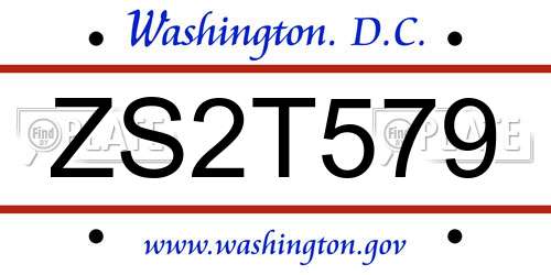 ZS2T579 District Of Columbia License Plate