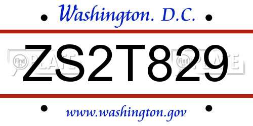 ZS2T829 District Of Columbia License Plate