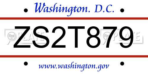 ZS2T879 District Of Columbia License Plate