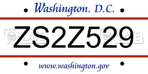 ZS2Z529 District Of Columbia License Plate