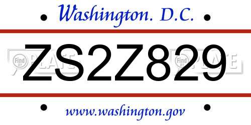 ZS2Z829 District Of Columbia License Plate