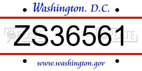 ZS36561 District Of Columbia License Plate