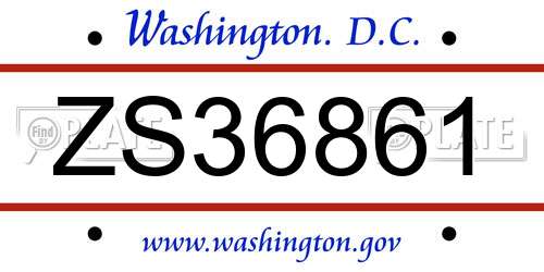 ZS36861 District Of Columbia License Plate