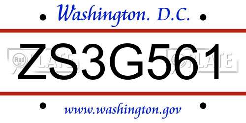 ZS3G561 District Of Columbia License Plate