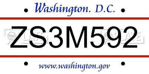 ZS3M592 District Of Columbia License Plate