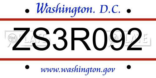 ZS3R092 District Of Columbia License Plate