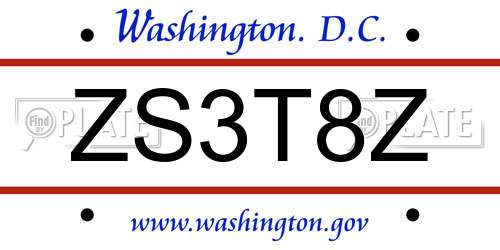 ZS3T8Z District Of Columbia License Plate