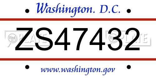ZS47432 District Of Columbia License Plate