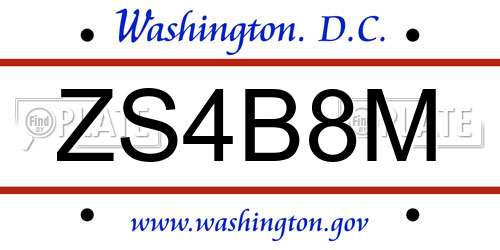 ZS4B8M District Of Columbia License Plate