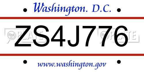 ZS4J776 District Of Columbia License Plate