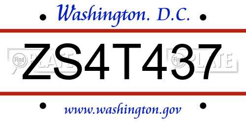 ZS4T437 District Of Columbia License Plate