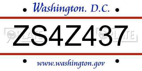ZS4Z437 District Of Columbia License Plate