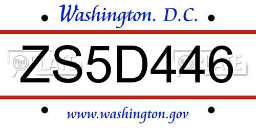 ZS5D446 District Of Columbia License Plate
