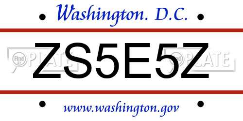 ZS5E5Z District Of Columbia License Plate
