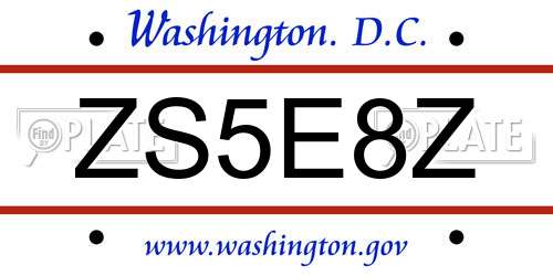 ZS5E8Z District Of Columbia License Plate