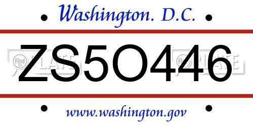 ZS5O446 District Of Columbia License Plate