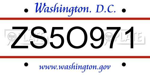 ZS5O971 District Of Columbia License Plate