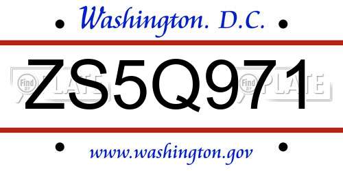 ZS5Q971 District Of Columbia License Plate