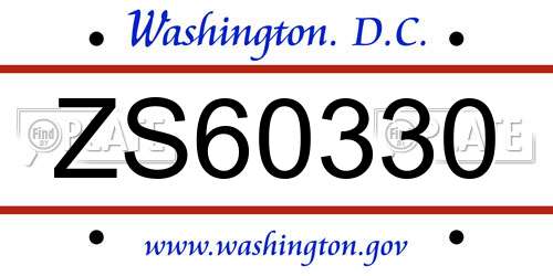 ZS60330 District Of Columbia License Plate
