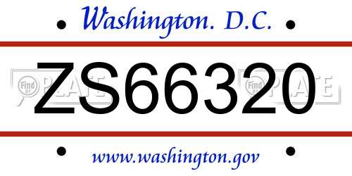 ZS66320 District Of Columbia License Plate