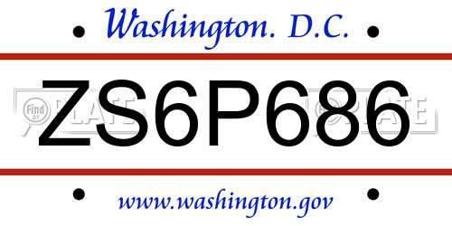 ZS6P686 District Of Columbia License Plate