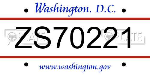 ZS70221 District Of Columbia License Plate