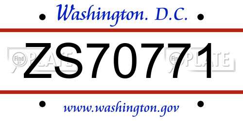 ZS70771 District Of Columbia License Plate
