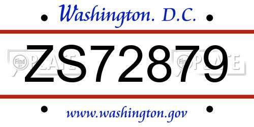 ZS72879 District Of Columbia License Plate
