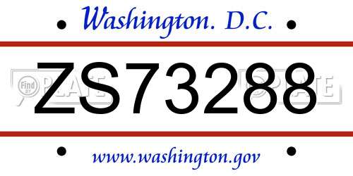 ZS73288 District Of Columbia License Plate