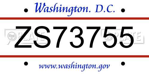 ZS73755 District Of Columbia License Plate