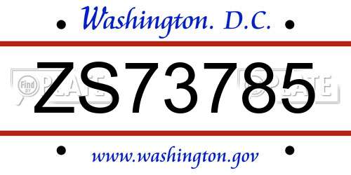 ZS73785 District Of Columbia License Plate
