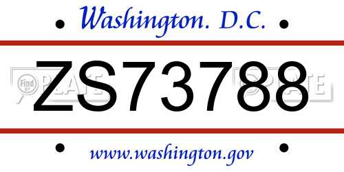 ZS73788 District Of Columbia License Plate