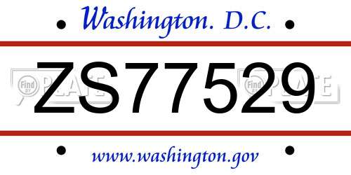 ZS77529 District Of Columbia License Plate
