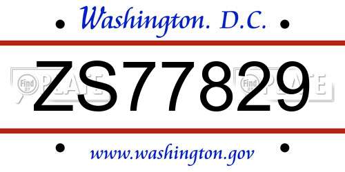 ZS77829 District Of Columbia License Plate