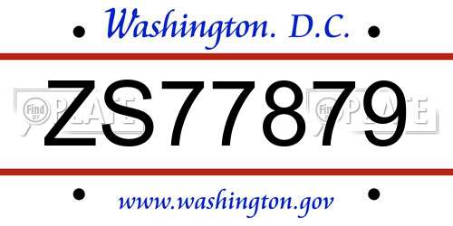 ZS77879 District Of Columbia License Plate