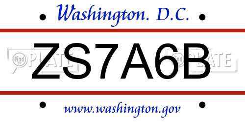ZS7A6B District Of Columbia License Plate