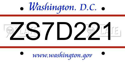 ZS7D221 District Of Columbia License Plate