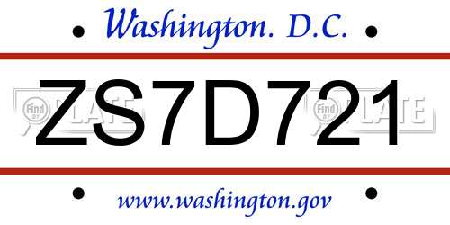 ZS7D721 District Of Columbia License Plate