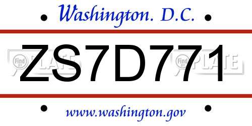 ZS7D771 District Of Columbia License Plate