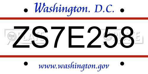 ZS7E258 District Of Columbia License Plate