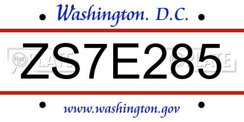 ZS7E285 District Of Columbia License Plate