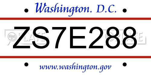 ZS7E288 District Of Columbia License Plate