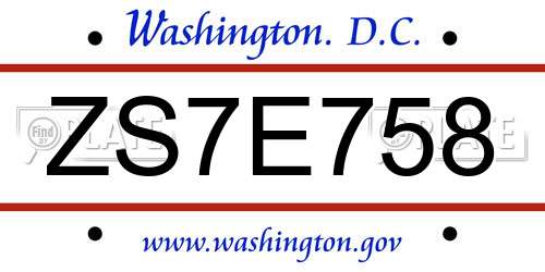 ZS7E758 District Of Columbia License Plate