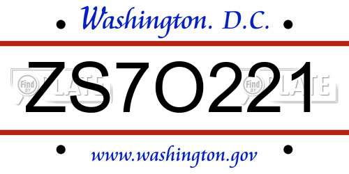 ZS7O221 District Of Columbia License Plate