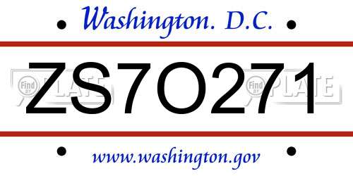 ZS7O271 District Of Columbia License Plate