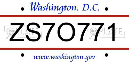 ZS7O771 District Of Columbia License Plate